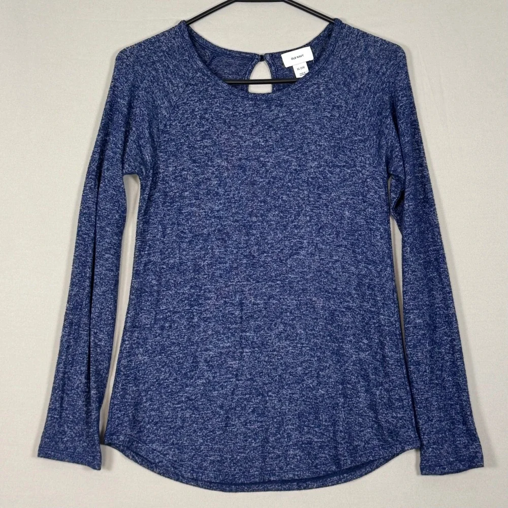 Old Navy Long Sleeve Top Girls XL 14 Blue New Keyhole Back A-Line Knit Shirt